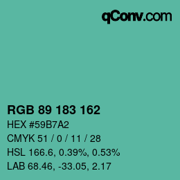 カラーコード: RGB 89 183 162 | qconv.com