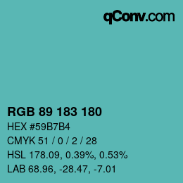 カラーコード: RGB 89 183 180 | qconv.com