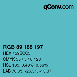 Color code: RGB 89 188 197 | qconv.com