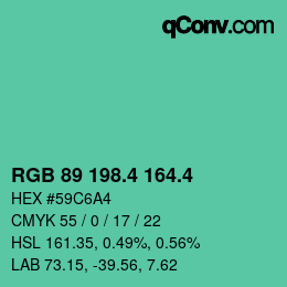 カラーコード: RGB 89 198.4 164.4 | qconv.com