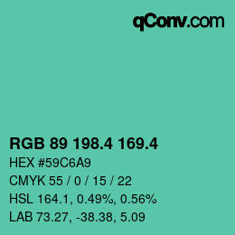カラーコード: RGB 89 198.4 169.4 | qconv.com