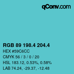 カラーコード: RGB 89 198.4 204.4 | qconv.com