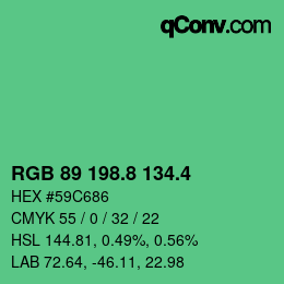 カラーコード: RGB 89 198.8 134.4 | qconv.com