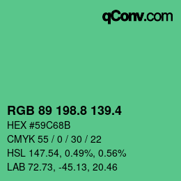 カラーコード: RGB 89 198.8 139.4 | qconv.com