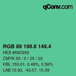 カラーコード: RGB 89 198.8 149.4 | qconv.com