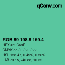カラーコード: RGB 89 198.8 159.4 | qconv.com
