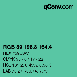 カラーコード: RGB 89 198.8 164.4 | qconv.com