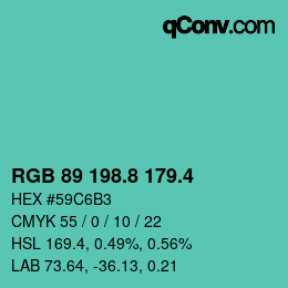 カラーコード: RGB 89 198.8 179.4 | qconv.com