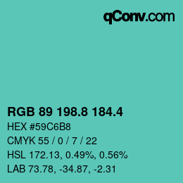 カラーコード: RGB 89 198.8 184.4 | qconv.com