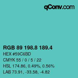 カラーコード: RGB 89 198.8 189.4 | qconv.com