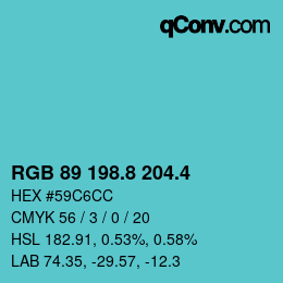 カラーコード: RGB 89 198.8 204.4 | qconv.com