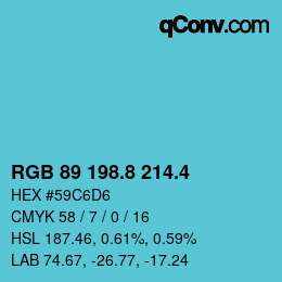 カラーコード: RGB 89 198.8 214.4 | qconv.com