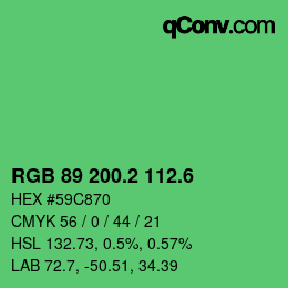 カラーコード: RGB 89 200.2 112.6 | qconv.com
