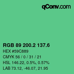 カラーコード: RGB 89 200.2 137.6 | qconv.com