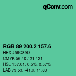カラーコード: RGB 89 200.2 157.6 | qconv.com