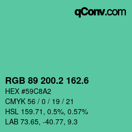 カラーコード: RGB 89 200.2 162.6 | qconv.com