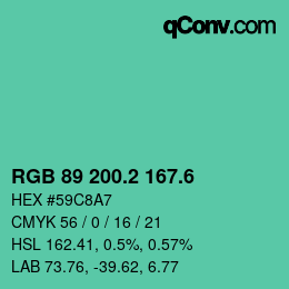 カラーコード: RGB 89 200.2 167.6 | qconv.com