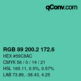 カラーコード: RGB 89 200.2 172.6 | qconv.com