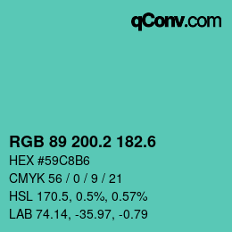 カラーコード: RGB 89 200.2 182.6 | qconv.com