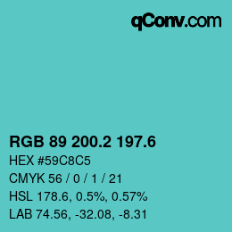 カラーコード: RGB 89 200.2 197.6 | qconv.com