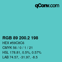 カラーコード: RGB 89 200.2 198 | qconv.com