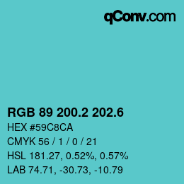 カラーコード: RGB 89 200.2 202.6 | qconv.com