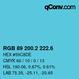 カラーコード: RGB 89 200.2 222.6 | qconv.com