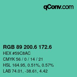 カラーコード: RGB 89 200.6 172.6 | qconv.com