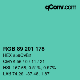 Color code: RGB 89 201 178 | qconv.com