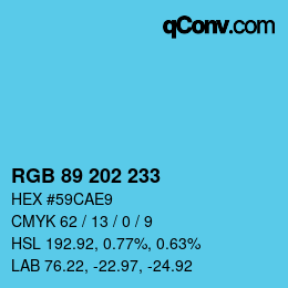 颜色代码: RGB 89 202 233 | qconv.com
