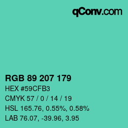 颜色代码: RGB 89 207 179 | qconv.com