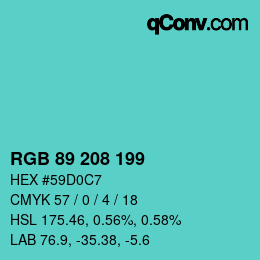 Color code: RGB 89 208 199 | qconv.com
