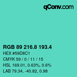カラーコード: RGB 89 216.8 193.4 | qconv.com