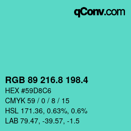 カラーコード: RGB 89 216.8 198.4 | qconv.com