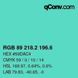 カラーコード: RGB 89 218.2 196.6 | qconv.com