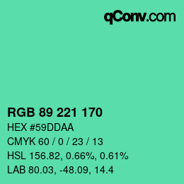 Color code: RGB 89 221 170 | qconv.com