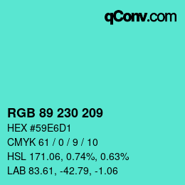 Color code: RGB 89 230 209 | qconv.com