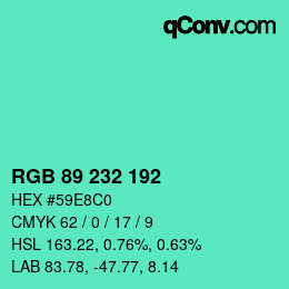 Color code: RGB 89 232 192 | qconv.com