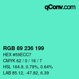 Color code: RGB 89 236 199 | qconv.com