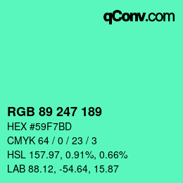 Color code: RGB 89 247 189 | qconv.com