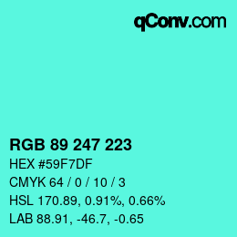 Color code: RGB 89 247 223 | qconv.com