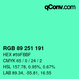 Color code: RGB 89 251 191 | qconv.com