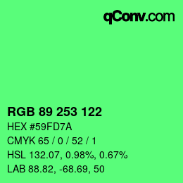 Color code: RGB 89 253 122 | qconv.com