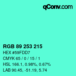 Color code: RGB 89 253 215 | qconv.com
