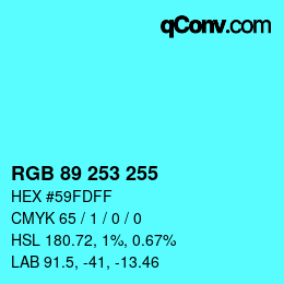 Color code: RGB 89 253 255 | qconv.com