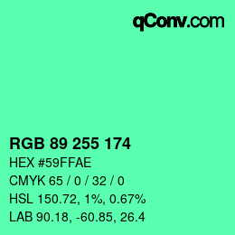 カラーコード: RGB 89 255 174 | qconv.com