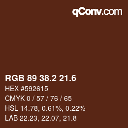 カラーコード: RGB 89 38.2 21.6 | qconv.com