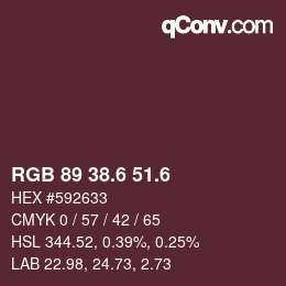 カラーコード: RGB 89 38.6 51.6 | qconv.com