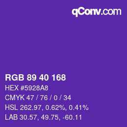 Color code: RGB 89 40 168 | qconv.com