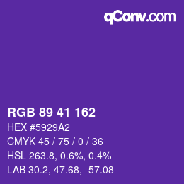 Color code: RGB 89 41 162 | qconv.com